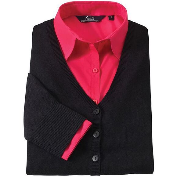 Premier Womens/Ladies Button Through Long Sleeve V-neck Knitted Cardigan / Black - Picture 2 of 3